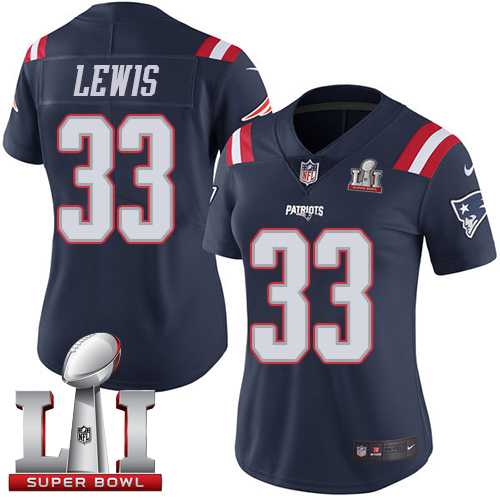 Women's Nike New England Patriots #33 Dion Lewis Navy Blue Super Bowl LI 51 Stitched NFL Limited Rush Jersey