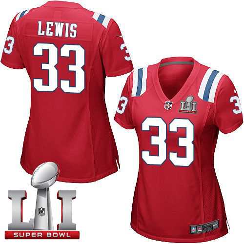 Women's Nike New England Patriots #33 Dion Lewis Red Alternate Super Bowl LI 51 Stitched NFL Elite Jersey