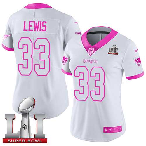 Women's Nike New England Patriots #33 Dion Lewis White Pink Super Bowl LI 51 Stitched NFL Limited Rush Fashion Jersey