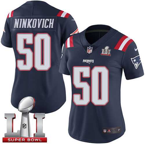 Women's Nike New England Patriots #50 Rob Ninkovich Navy Blue Super Bowl LI 51 Stitched NFL Limited Rush Jersey