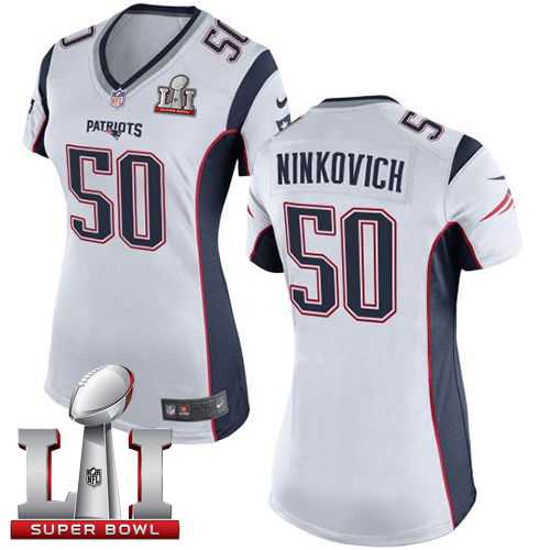 Women's Nike New England Patriots #50 Rob Ninkovich White Super Bowl LI 51 Stitched NFL New Elite Jersey