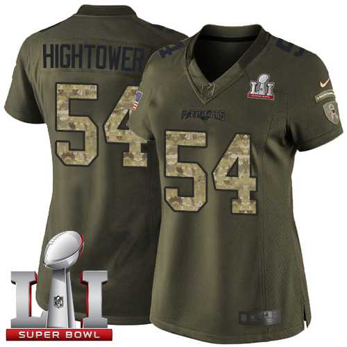 Women's Nike New England Patriots #54 Dont'a Hightower Green Super Bowl LI 51 Stitched NFL Limited Salute to Service Jersey
