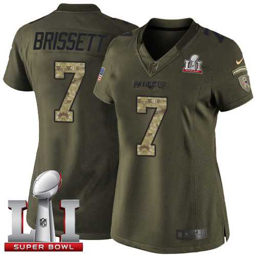 Women's Nike New England Patriots #7 Jacoby Brissett Green Super Bowl LI 51 Stitched NFL Limited Salute to Service Jersey