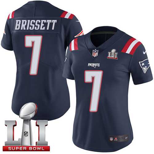 Women's Nike New England Patriots #7 Jacoby Brissett Navy Blue Super Bowl LI 51 Stitched NFL Limited Rush Jersey