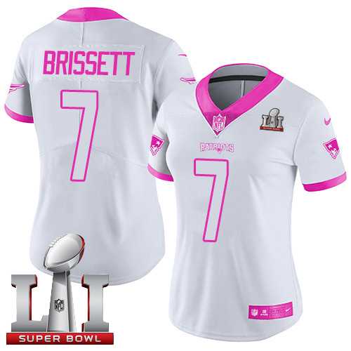 Women's Nike New England Patriots #7 Jacoby Brissett White Pink Super Bowl LI 51 Stitched NFL Limited Rush Fashion Jersey