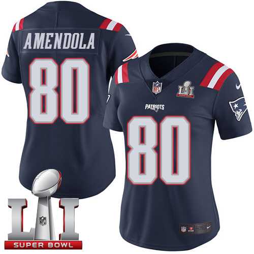 Women's Nike New England Patriots #80 Danny Amendola Navy Blue Super Bowl LI 51 Stitched NFL Limited Rush Jersey