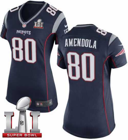 Women's Nike New England Patriots #80 Danny Amendola Navy Blue Team Color Super Bowl LI 51 Stitched NFL New Elite Jersey