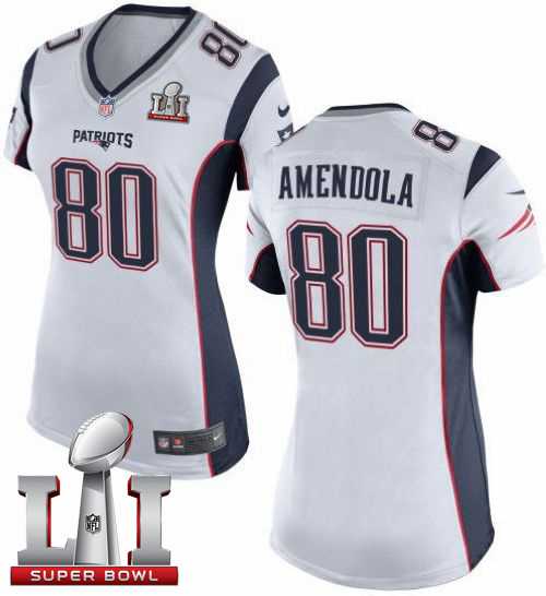 Women's Nike New England Patriots #80 Danny Amendola White Super Bowl LI 51 Stitched NFL New Elite Jersey