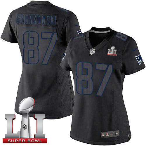 Women's Nike New England Patriots #87 Rob Gronkowski Black Impact Super Bowl LI 51 Stitched NFL Limited Jersey