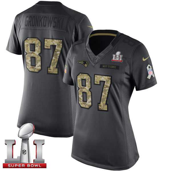 Women's Nike New England Patriots #87 Rob Gronkowski Black Super Bowl LI 51 Stitched NFL Limited 2016 Salute to Service Jersey