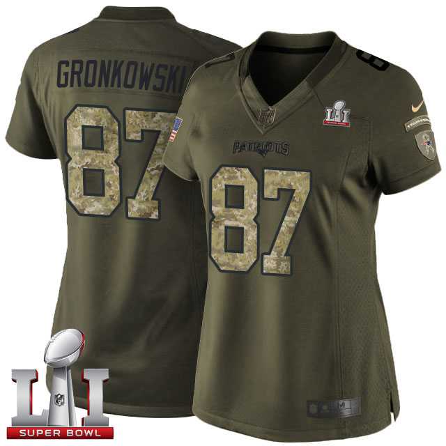 Women's Nike New England Patriots #87 Rob Gronkowski Green Super Bowl LI 51 Stitched NFL Limited Salute to Service Jersey