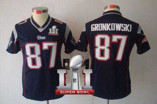 Women's Nike New England Patriots #87 Rob Gronkowski Navy Blue Team Color Super Bowl LI 51 Stitched NFL Limited Jersey