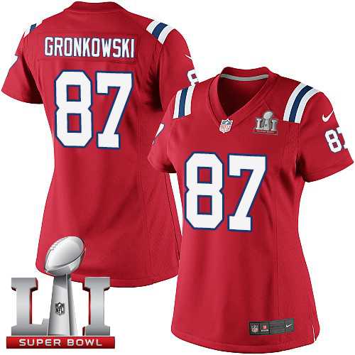 Women's Nike New England Patriots #87 Rob Gronkowski Red Alternate Super Bowl LI 51 Stitched NFL Limited Jersey