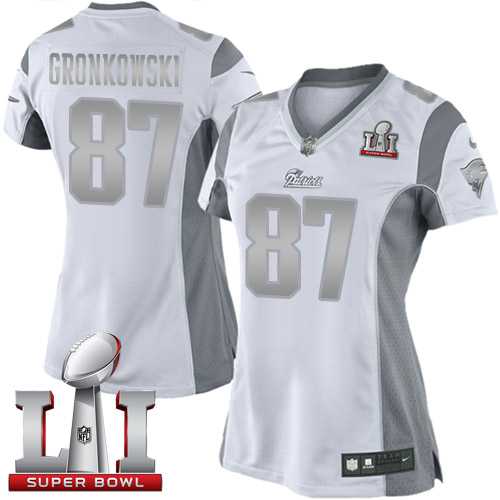 Women's Nike New England Patriots #87 Rob Gronkowski White Super Bowl LI 51 Stitched NFL Limited Platinum Jersey