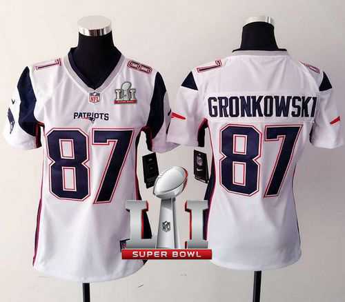 Women's Nike New England Patriots #87 Rob Gronkowski White Super Bowl LI 51 Stitched NFL New Elite Jersey