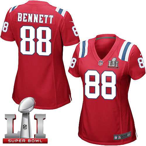 Women's Nike New England Patriots #88 Martellus Bennett Red Alternate Super Bowl LI 51 Stitched NFL Elite Jersey