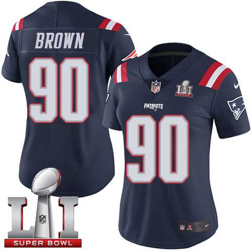 Women's Nike New England Patriots #90 Malcom Brown Navy Blue Super Bowl LI 51 Stitched NFL Limited Rush Jersey