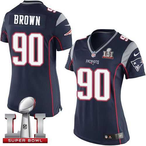 Women's Nike New England Patriots #90 Malcom Brown Navy Blue Team Color Super Bowl LI 51 Stitched NFL New Elite Jersey