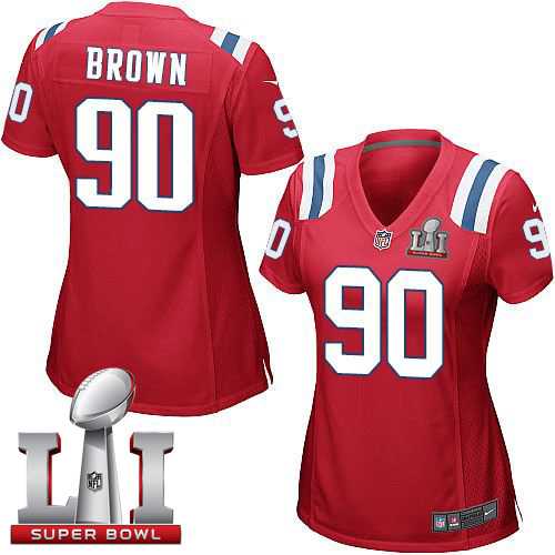 Women's Nike New England Patriots #90 Malcom Brown Red Alternate Super Bowl LI 51 Stitched NFL Elite Jersey