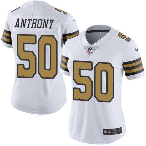 Women's Nike New Orleans Saints #50 Stephone Anthony White Stitched NFL Limited Rush Jersey