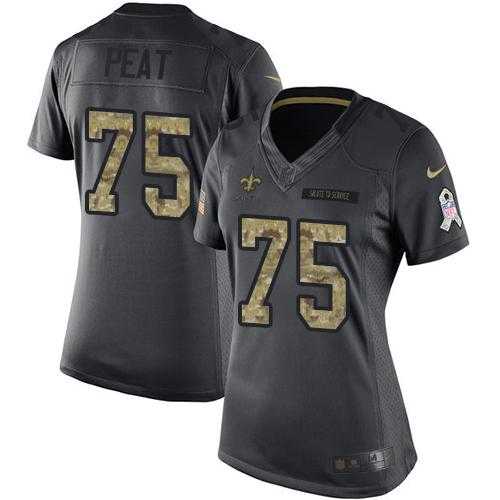 Women's Nike New Orleans Saints #75 Andrus Peat Anthracite Stitched NFL Limited 2016 Salute to Service Jersey