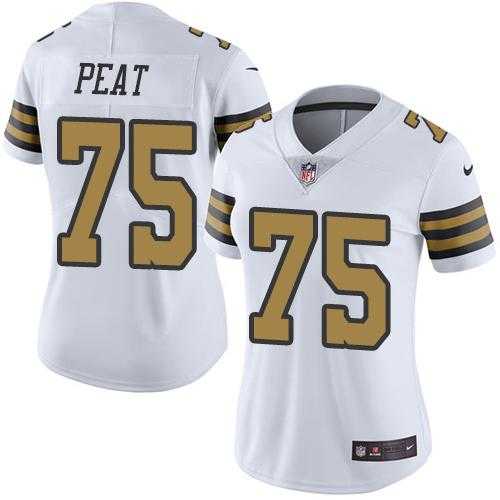 Women's Nike New Orleans Saints #75 Andrus Peat White Stitched NFL Limited Rush Jersey