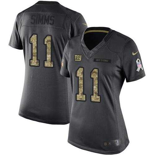 Women's Nike New York Giants #11 Phil Simms Anthracite Stitched NFL Limited 2016 Salute to Service Jersey