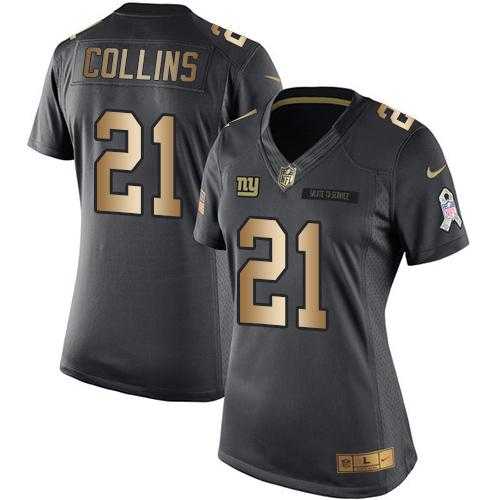 Women's Nike New York Giants #21 Landon Collins Black Stitched NFL Limited Gold Salute to Service Jersey