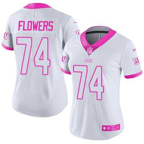 Women's Nike New York Giants #74 Ereck Flowers White Pink Stitched NFL Limited Rush Fashion Jersey