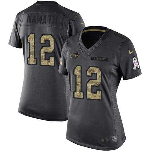 Women's Nike New York Jets #12 Joe Namath Anthracite Stitched NFL Limited 2016 Salute to Service Jersey
