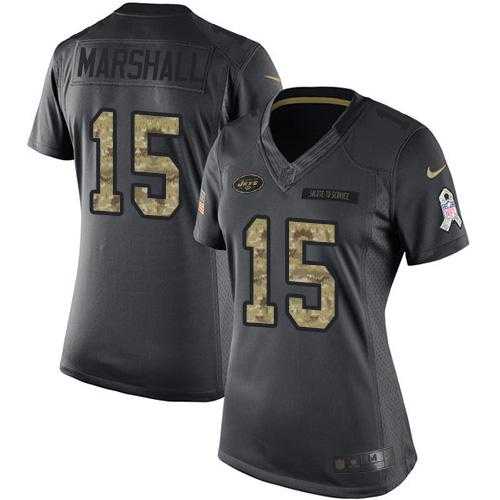 Women's Nike New York Jets #15 Brandon Marshall Anthracite Stitched NFL Limited 2016 Salute to Service Jersey