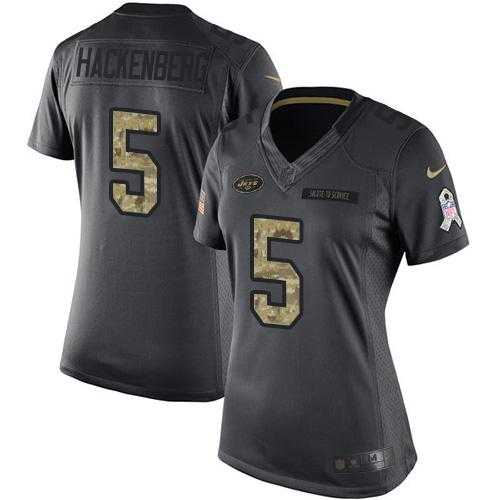 Women's Nike New York Jets #5 Christian Hackenberg Anthracite Stitched NFL Limited 2016 Salute to Service Jersey