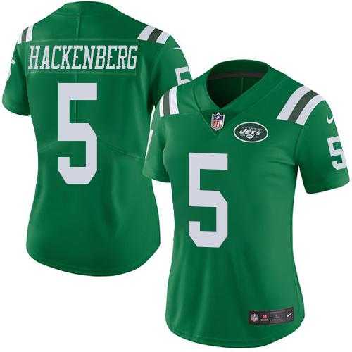 Women's Nike New York Jets #5 Christian Hackenberg Green Stitched NFL Limited Rush Jersey