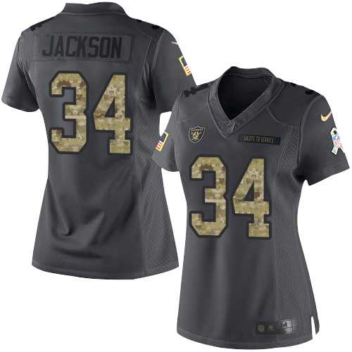 Women's Nike Oakland Raiders #34 Bo Jackson Anthracite Stitched NFL Limited 2016 Salute to Service Jersey