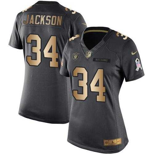 Women's Nike Oakland Raiders #34 Bo Jackson Black Stitched NFL Limited Gold Salute to Service Jersey