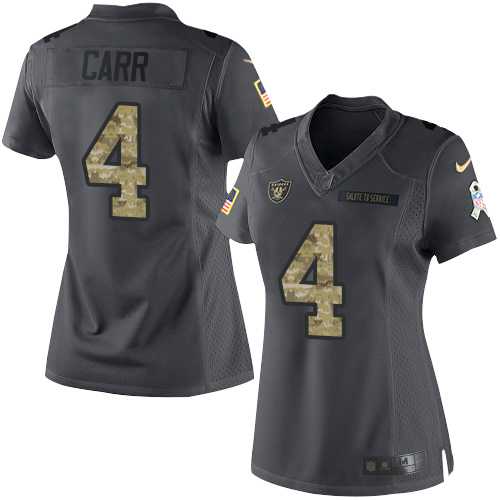 Women's Nike Oakland Raiders #4 Derek Carr Anthracite Stitched NFL Limited 2016 Salute to Service Jersey