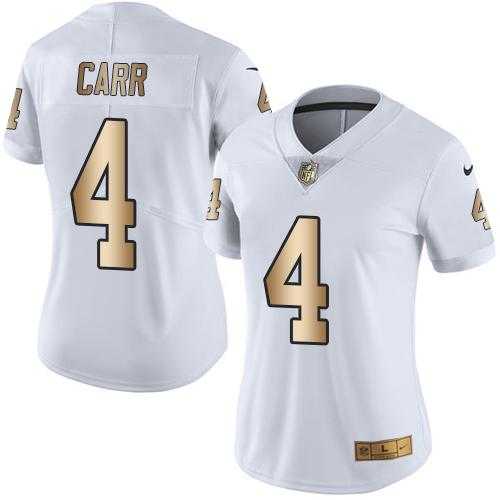 Women's Nike Oakland Raiders #4 Derek Carr White Stitched NFL Limited Gold Rush Jersey