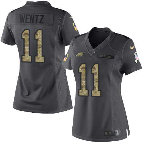 Women's Nike Philadelphia Eagles #11 Carson Wentz Anthracite Stitched NFL Limited 2016 Salute to Service Jersey