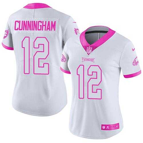 Women's Nike Philadelphia Eagles #12 Randall Cunningham White Pink Stitched NFL Limited Rush Fashion Jersey