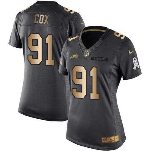 Women's Nike Philadelphia Eagles #91 Fletcher Cox Anthracite Stitched NFL Limited Gold Salute to Service Jersey