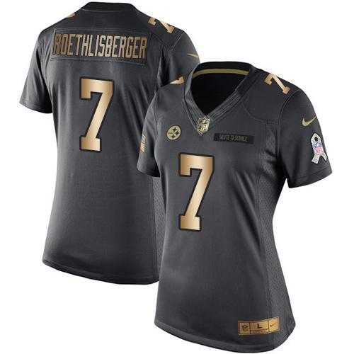 Women's Nike Pittsburgh Steelers #7 Ben Roethlisberger Black Stitched NFL Limited Gold Salute to Service Jersey Women's Nike Pittsburgh Steelers #7 Ben Roethlisberger Black Stitched NFL Limited Gold Salute to Service Jersey