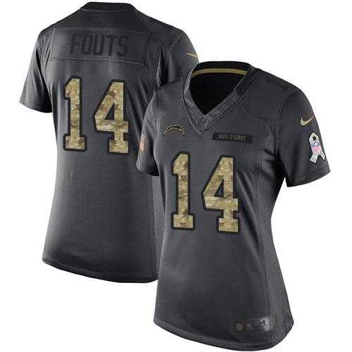Women's Nike San Diego Chargers #14 Dan Fouts Anthracite Stitched NFL Limited 2016 Salute to Service Jersey