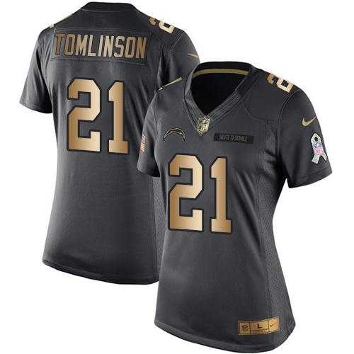 Women's Nike San Diego Chargers #21 LaDainian Tomlinson Anthracite Stitched NFL Limited Gold Salute to Service Jersey