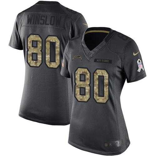 Women's Nike San Diego Chargers #80 Kellen Winslow Anthracite Stitched NFL Limited 2016 Salute to Service Jersey