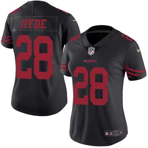 Women's Nike San Francisco 49ers #28 Carlos Hyde Black Stitched NFL Limited Rush Jersey