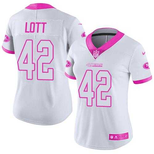 Women's Nike San Francisco 49ers #42 Ronnie Lott White Pink Stitched NFL Limited Rush Fashion Jersey