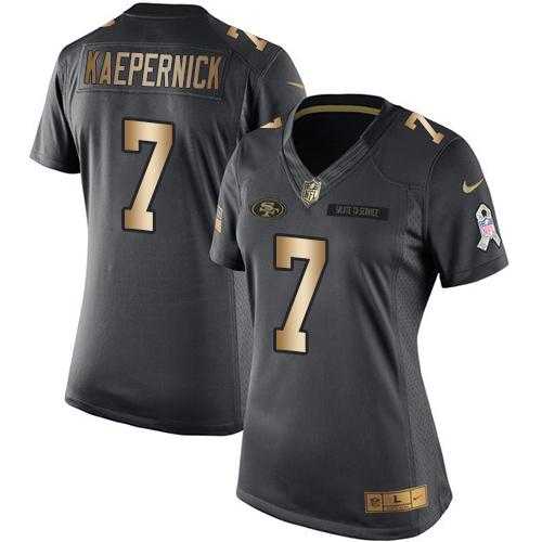 Women's Nike San Francisco 49ers #7 Colin Kaepernick Anthracite Stitched NFL Limited Gold Salute to Service Jersey