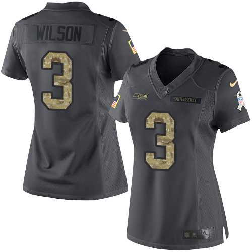 Women's Nike Seattle Seahawks #3 Russell Wilson Anthracite Stitched NFL Limited 2016 Salute to Service Jersey