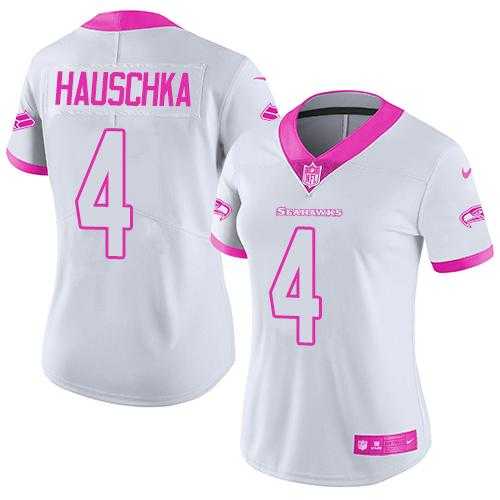 Women's Nike Seattle Seahawks #4 Steven Hauschka White Pink Stitched NFL Limited Rush Fashion Jersey