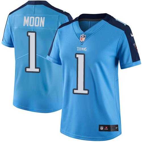 Women's Nike Tennessee Titans #1 Warren Moon Light Blue Stitched NFL Limited Rush Jersey